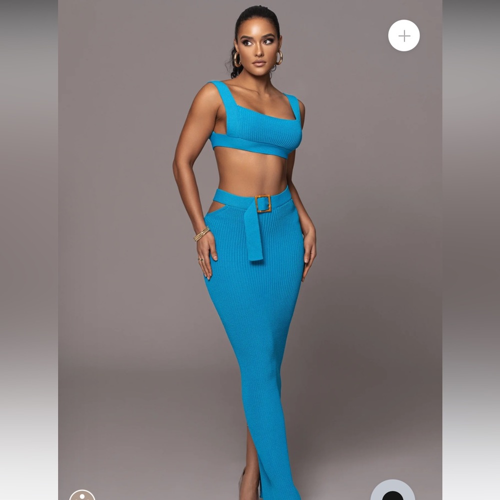 Jluxlabel BLUE NIKOLE RIBBED SKIRT SET